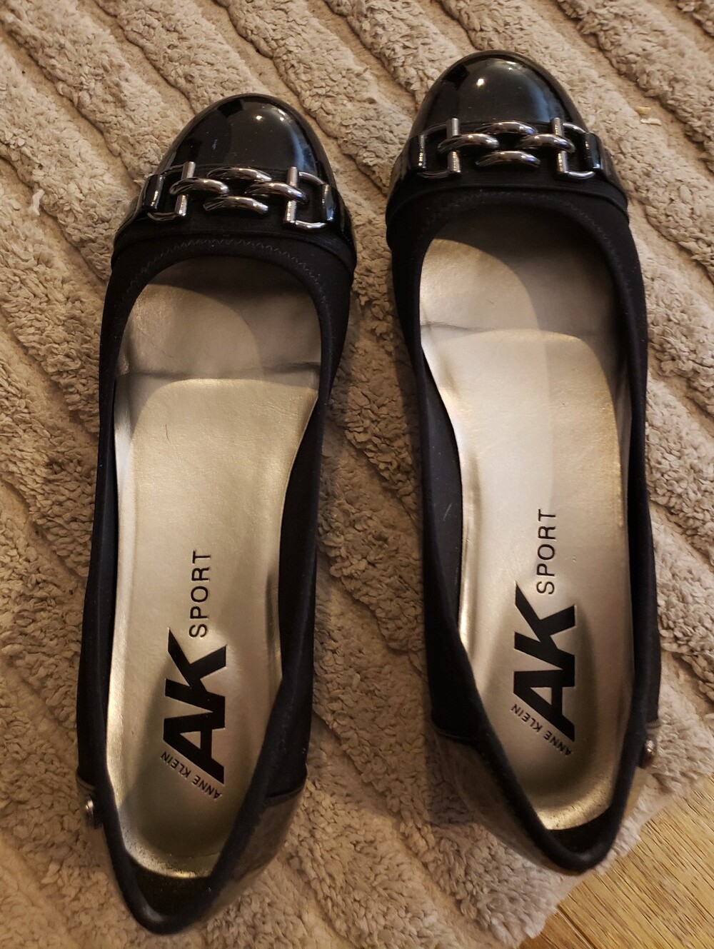 Anne Klein Sport Black Chain-Trim Ballet Flats